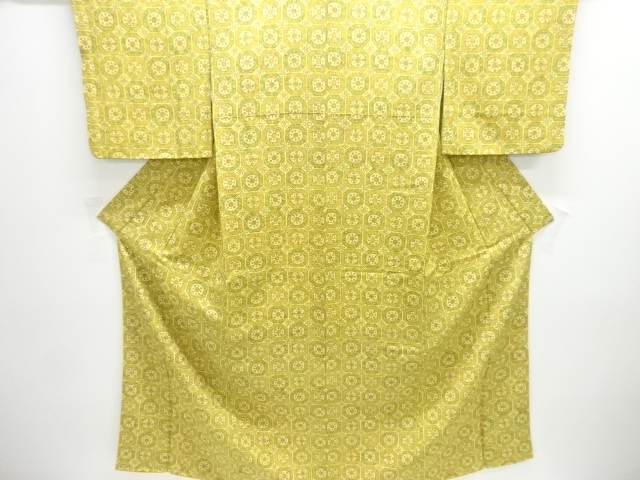 JAPANESE KIMONO / KOMON / SILK / GRID & FLORAL ARABESQUE